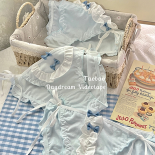 海岛甜妹~日系少女蓝色可解绑内裤纯欲性感棉质透气三角裤辣妹