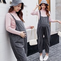 小个子孕妇裤子145背带裤秋季2020新款宽松大码灯芯绒托腹裤秋冬