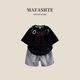 时髦痞帅宝宝童装 男童夏季 衣服2026新款 洋气儿童短袖 两件套潮 套装