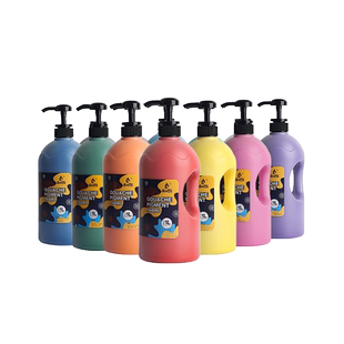 画材酷500ml/1L水粉颜料大桶装儿童水粉画涂鸦幼儿园可水洗水彩白色广告手指画画按压式12色套装24色大容量