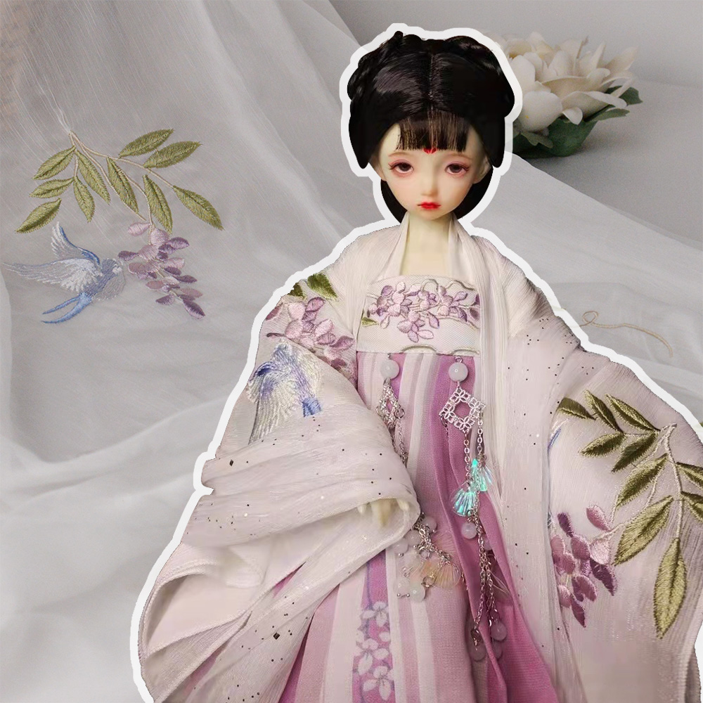 飞鸟紫藤云纹原创刺绣雪纺纱