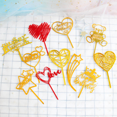 蛋糕装 饰 饰流星五角星爱心亚克力英文数字插牌生日派对甜品台装