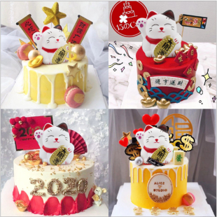 饰摆件招财进宝开运招财猫新店开张卡通发财猫烘焙公仔 新年蛋糕装