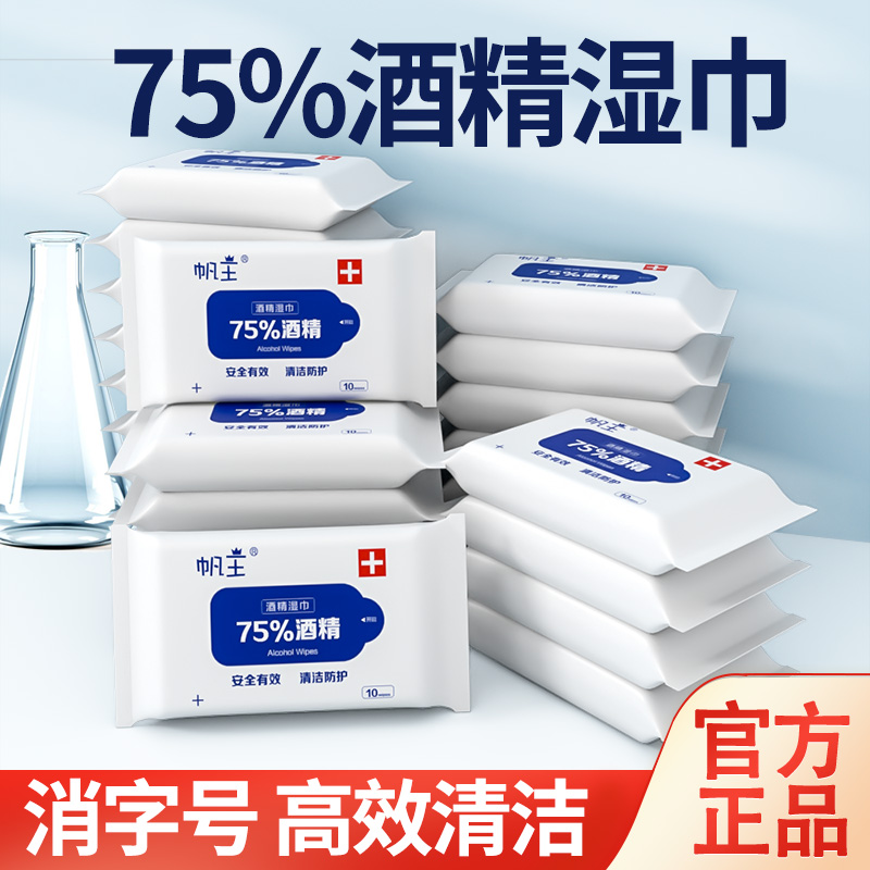 帆王75%度酒精消毒湿巾10包100抽便携式卫生擦手湿纸巾随身装