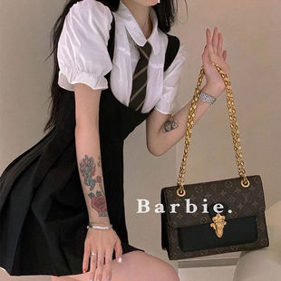 2024夏季新款背带连衣裙jk制服吊带百褶裙+泡泡袖衬衫bf风两件套