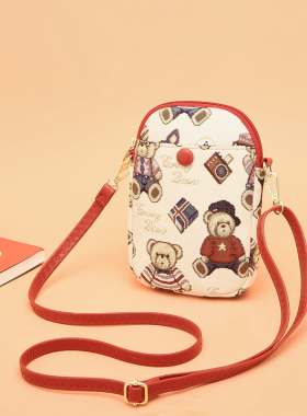 小熊依恋帆布可爱手机包女单肩斜挎包韩版潮迷你高级感背包小包包