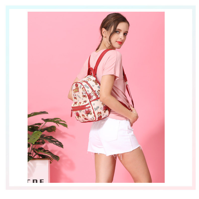 小熊依恋双肩包女2019新款时尚帆布背包可爱少女包百搭学生书包女