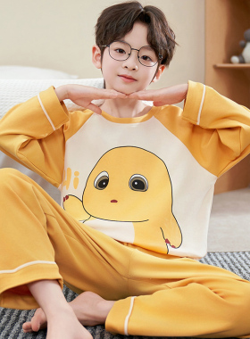 儿童睡衣男孩纯棉长袖秋冬季2025超火男童小奶龙两件套秋装家居服