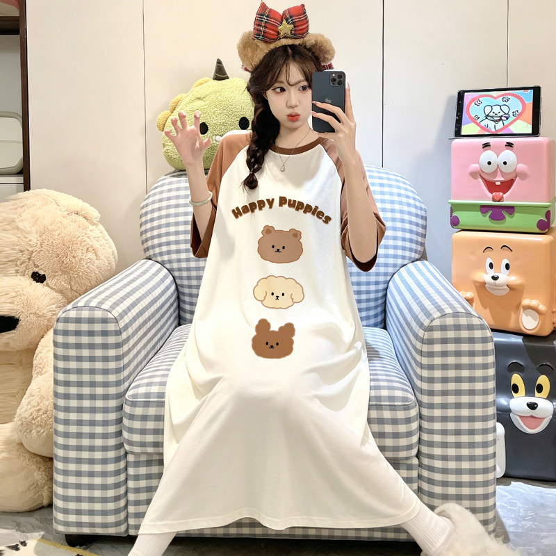 女款睡衣莫代尔夏季薄款短袖睡裙卡通初中生家居服凉感冰丝空调服