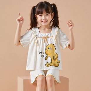 儿童睡衣奶龙短袖套装夏季2025新款公主款宝宝莫代尔短裤女童夏装