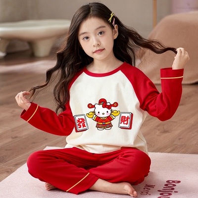 本命年睡衣女童长袖纯棉春秋套装