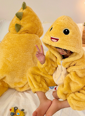 奶龙女童睡衣2025超火冬装一整套珊瑚绒男童家居服冬季儿童连体衣