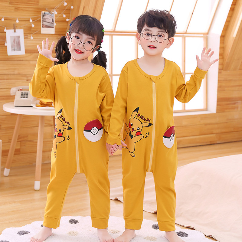 儿童连体睡衣春秋季长袖防踢防着凉女童男孩透气纯棉萌女孩家居服