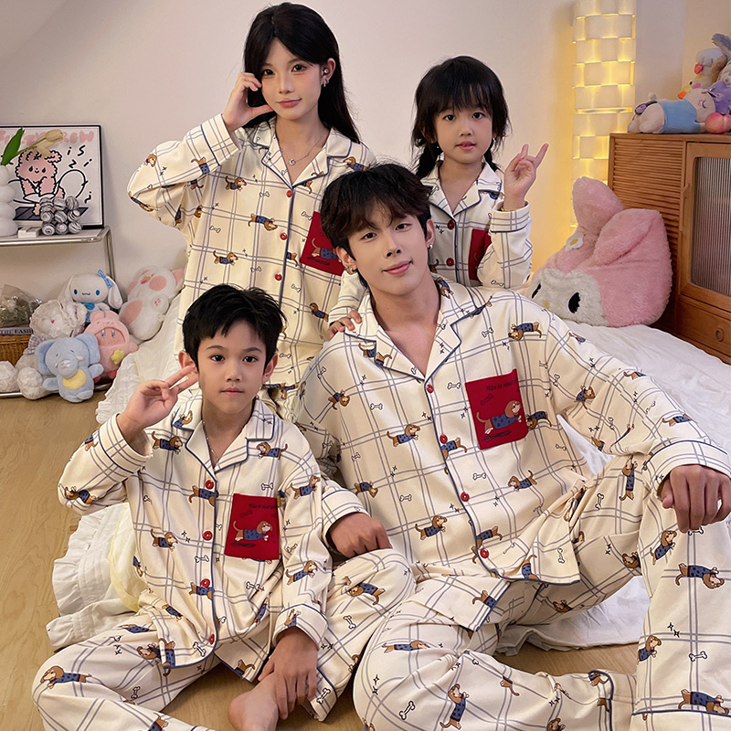 腊肠狗儿童睡衣长袖纯棉男童套装女童2025秋季一家三口四口亲子装