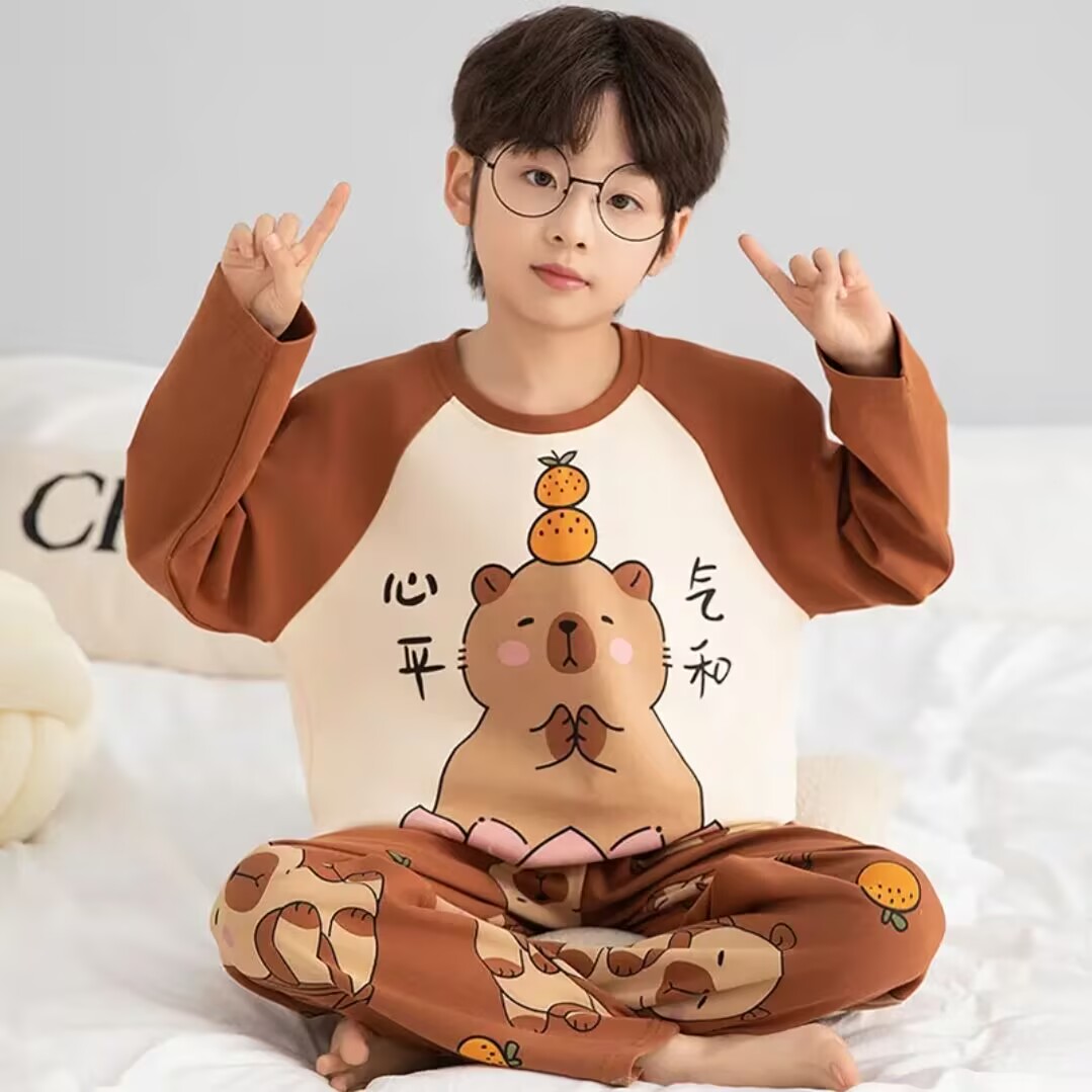 男童睡衣秋冬款2026新款卡皮巴拉纯棉大儿童家居服男孩青少年春季