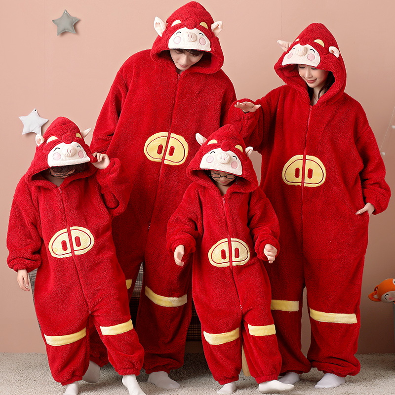 猪猪侠连体睡衣亲子珊瑚绒保暖服