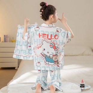 夏季女童睡衣hellokitty初中生女孩外穿家居服儿童薄款短袖三件套