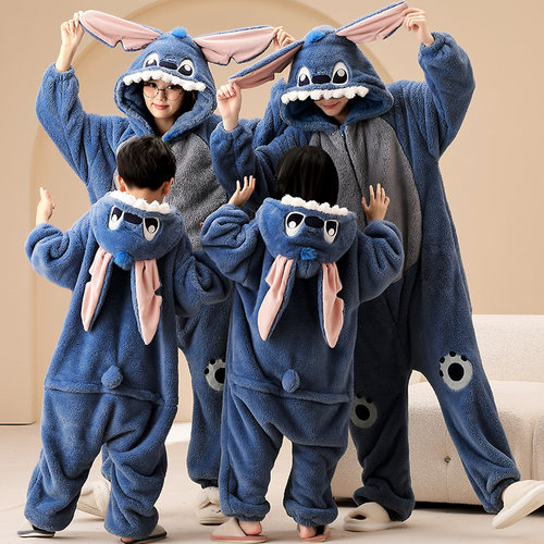 亲子珊瑚绒连体睡衣卡通小怪兽