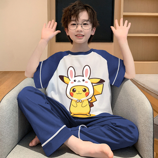 儿童皮卡丘纯棉薄款 男童睡衣夏季 套装 短袖 中大童空调家居服夏 长裤