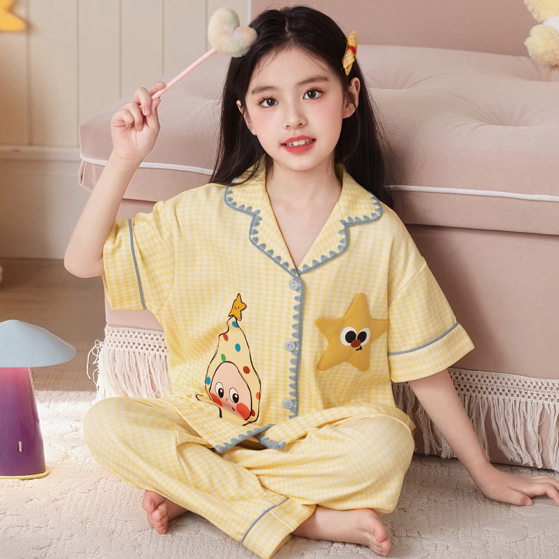 儿童睡衣夏季纯棉薄款女中大童