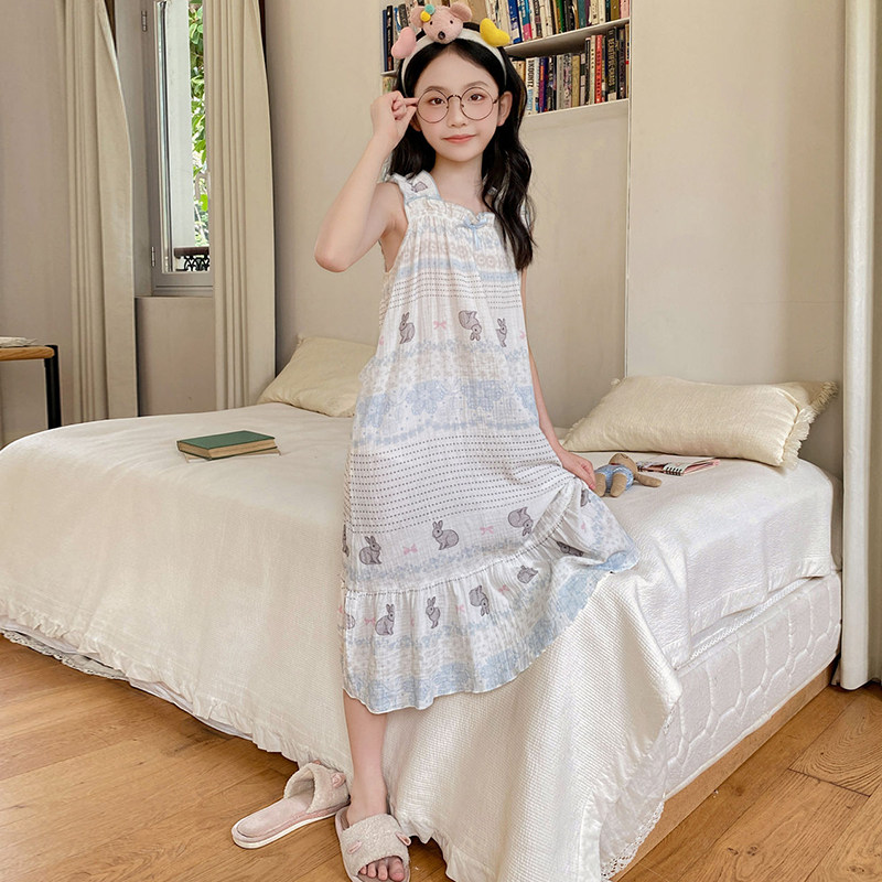 大童家居服夏季薄款女童吊带睡裙