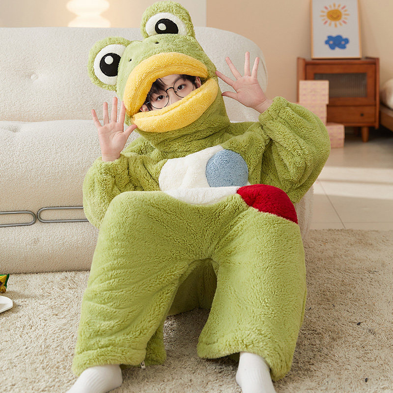 冬季儿童连体睡袋男童珊瑚绒秋冬款加绒加厚睡衣中大童冬绒家居服