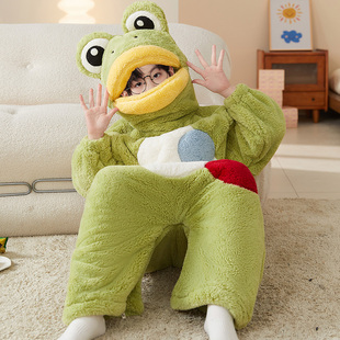 冬季儿童连体睡袋男童珊瑚绒秋冬款加绒加厚睡衣中大童冬绒家居服