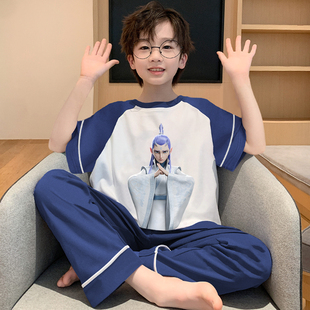 大童2025新款 男童睡衣夏季 套装 薄款 敖丙初中生家居服 儿童纯棉短袖