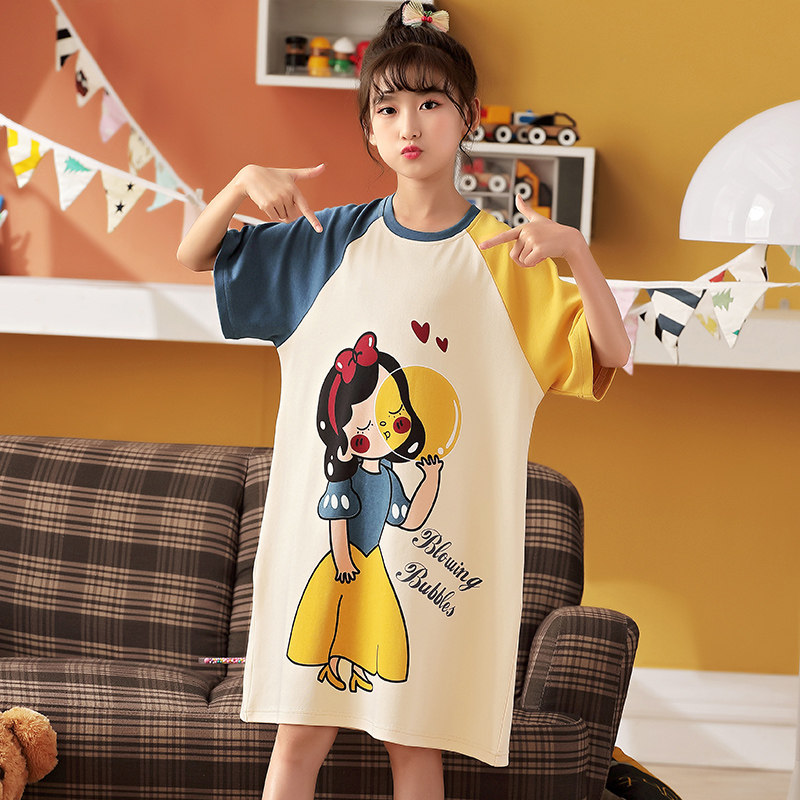 睡衣夏季薄款短袖纯棉睡裙女夏天卡通两穿连体裤裙连衣裙子家居服