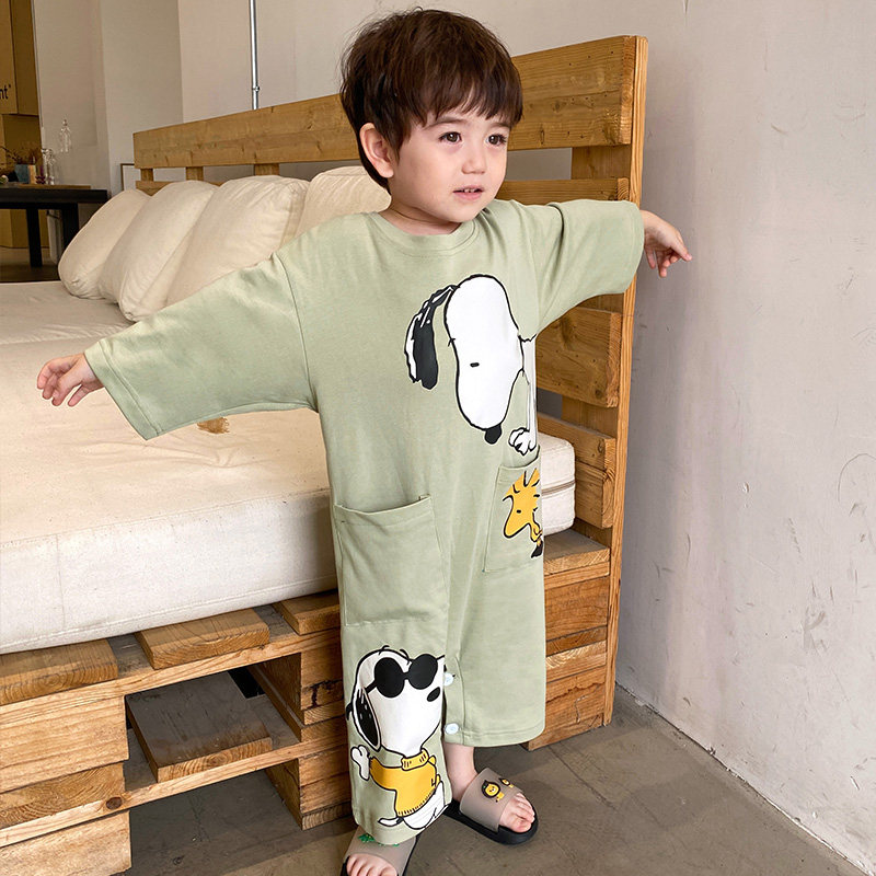 宝宝连体睡衣小男孩长袖春秋季男童亲肤纯棉中大童防冻家居服新款
