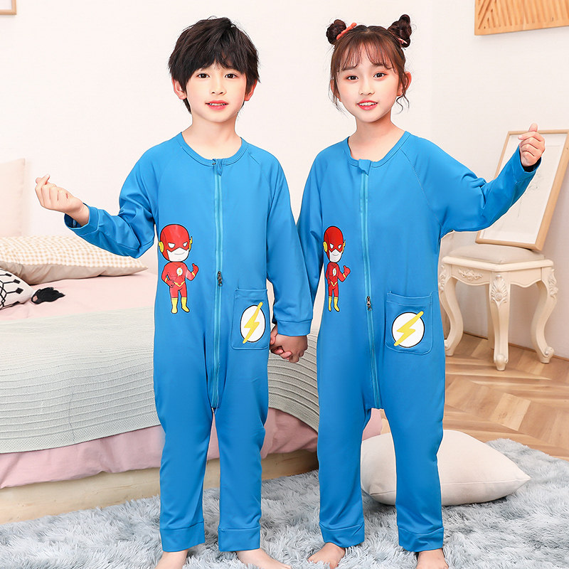 儿童连体睡衣春秋季纯棉中大童卡通女宝宝男童女孩连身睡衣家居服