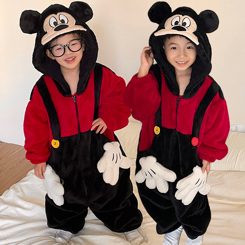 2025新款可外穿男女童家居服冬季儿童保暖加厚睡袋珊瑚绒连体睡衣