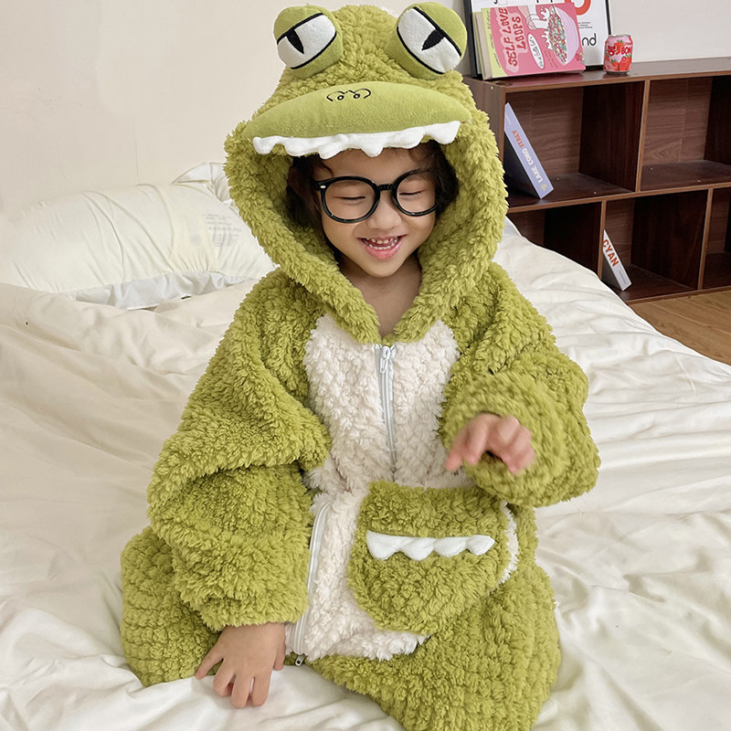 儿童恐龙睡衣家居服2025超火冬装中大童珊瑚绒连体衣冬季女童睡袋