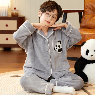 冬季男童睡衣儿童珊瑚绒加厚套装