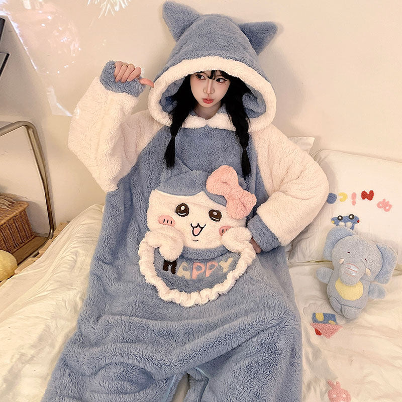 chiikawa小八睡衣冬季女款珊瑚绒连体睡袋少女初中生冬毛绒家居服