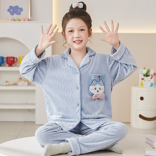 女童睡衣珊瑚绒儿童秋冬季加厚保暖套装chiikawa初中生家居服冬天