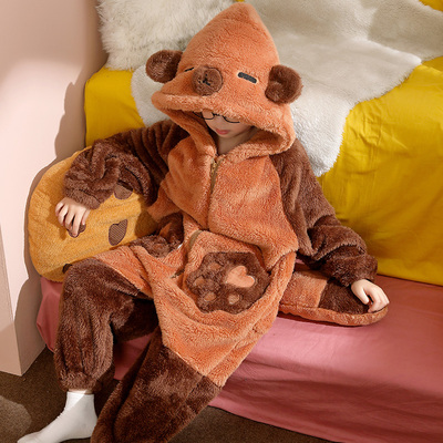 卡皮巴拉连体睡衣男童珊瑚绒冬款