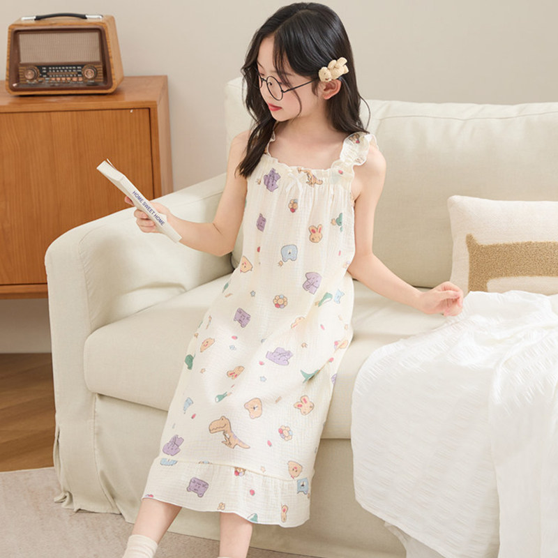 女童睡裙棉纱儿童夏季吊带睡衣