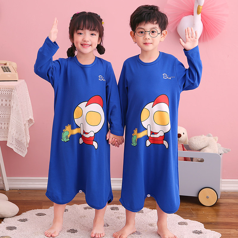 连体睡衣女童夏空调防踢纯棉小男孩宝宝中大儿童连身衣家居服薄款