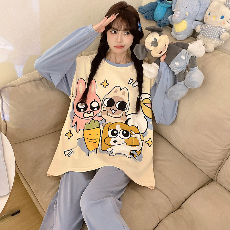 少女卡通家居服纯棉长袖女款套装