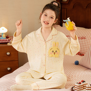 乌萨奇女童睡衣春秋季长袖开衫儿童套装初中生纯棉家居服女孩童装