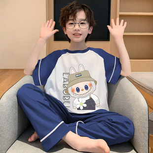 套装 男童夏季 薄款 睡衣2025新款 大童拉布布男孩家居服纯棉儿童短袖