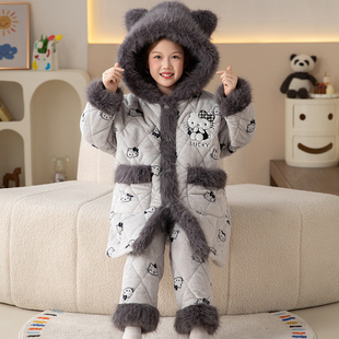 HelloKitty女童睡衣儿童冬季加厚三层夹棉睡袍中大童家居服套装冬