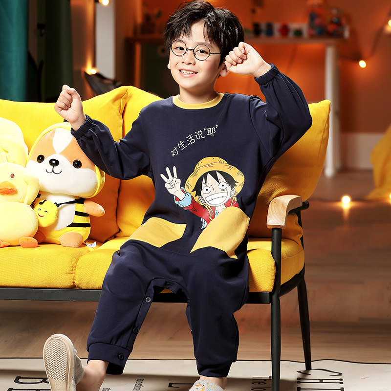男童睡衣纯棉长袖儿童连体衣春秋季男孩家居服连身卡通可爱圆领