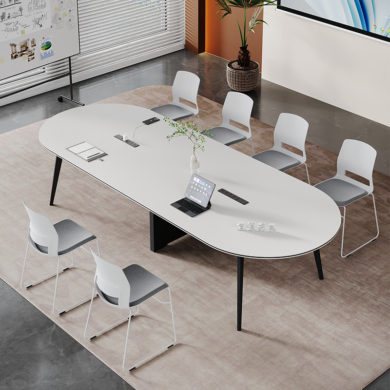 新款简约时尚椭圆会议桌长桌办公室洽谈桌工作台长方形办公桌椅