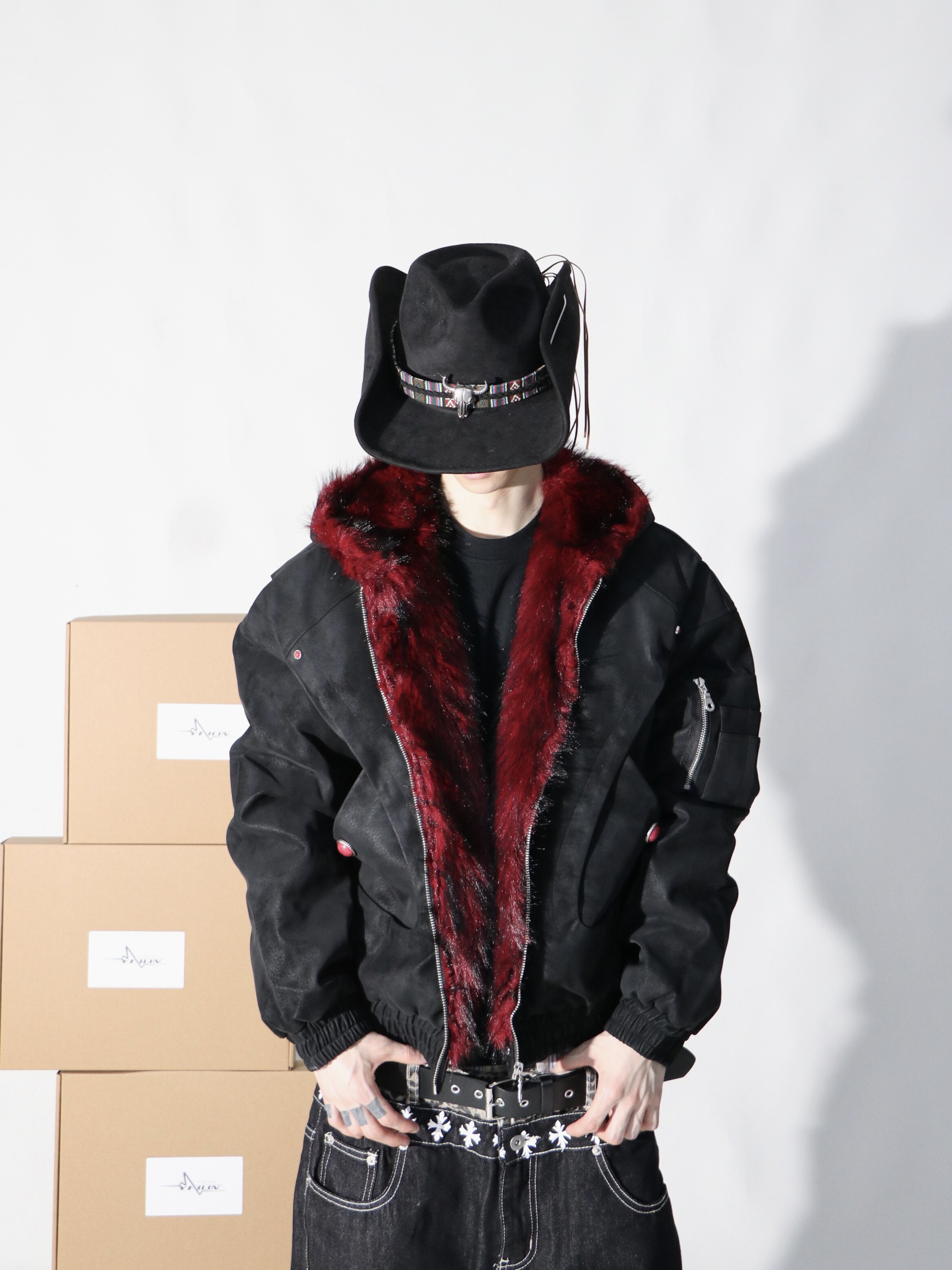 thumbnail for Niche mountain carving fur collar jacket jacket American retro hooded jacket men's thickened warm cotton jacket trend