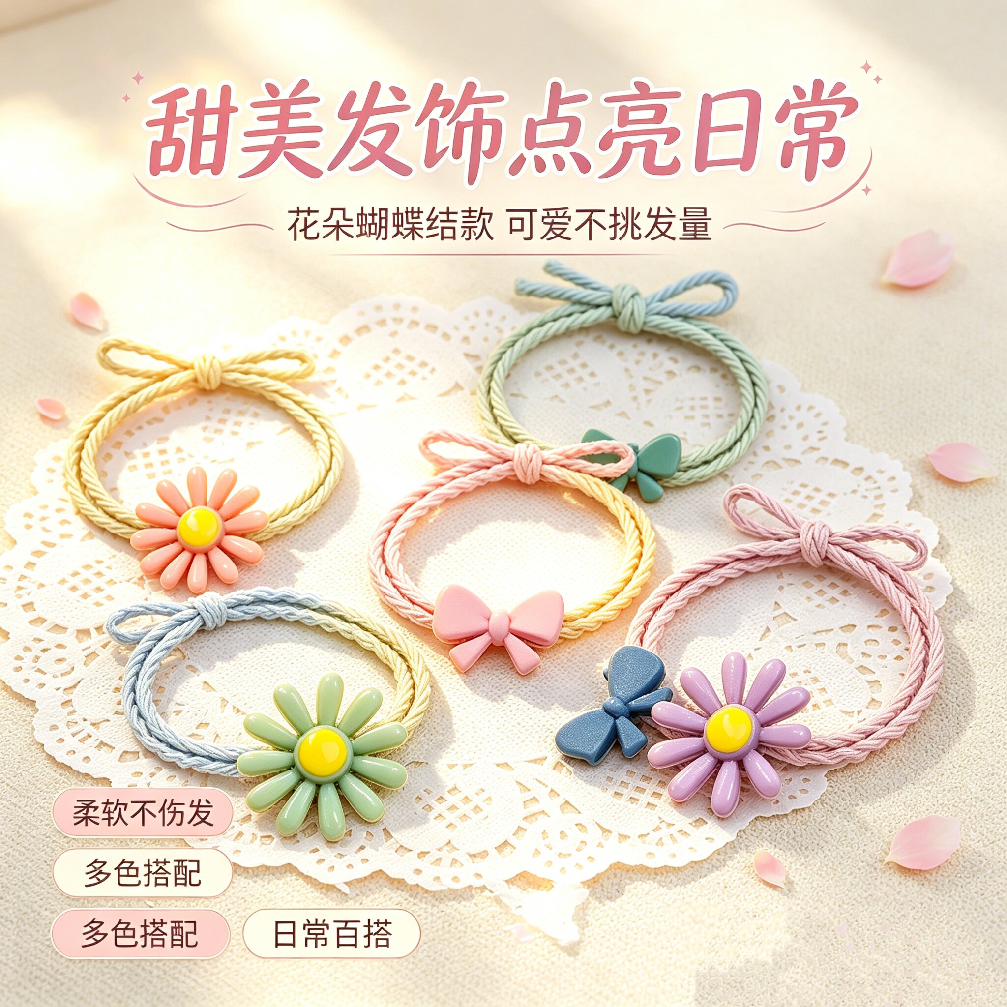 小雏菊蝴蝶结发圈不伤发多色