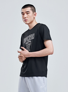 准者官方奥莱店 短袖T恤夏季字母印花宽松篮球训练跑步运动上衣潮