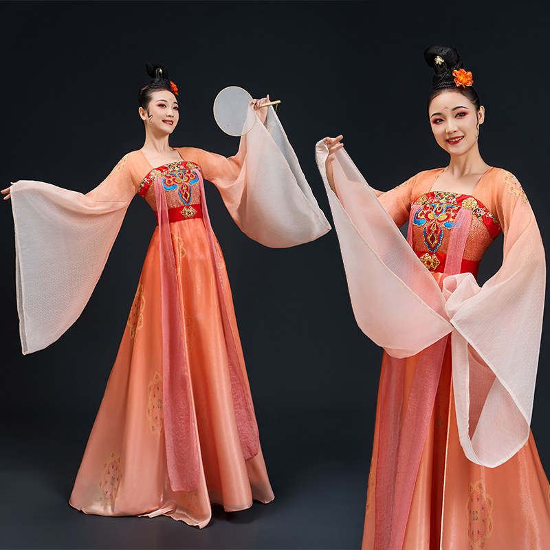 盛世汉唐古典舞演出服女飘逸古装广袖舞蹈服装汉服仙气扇子舞套装