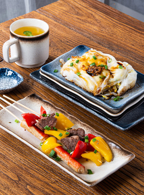 日式餐具玉子烧烤肉长方形寿司盘子火锅菜盘陶瓷餐盘店专用商用盘